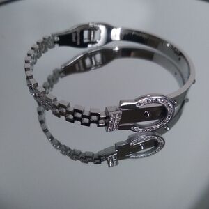 Silver Plated Stainless Steel Bracelet with Rhinestone Buckle